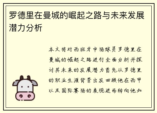 罗德里在曼城的崛起之路与未来发展潜力分析